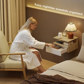 HOMCOM Set de 2 Noptiere Suspendate cu Sertar și Poliță Superioară, Noptiere Moderne din Lemn, 35x32x22.5 cm, Lemn Natural | Aosom Romania