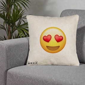 Perna Decorativa Emoji Inimi in Ochi, 40x40 cm, Bej Canapea, Husa Detasabila, Perna Inclusa, BEKZ®