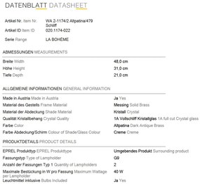 Aplica de perete design clasic LA BOHEME 2L, patina veche