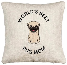 Perna Decorativa Canapea, Model World&apos;s Best Pug Mom, 40x40 cm, Cu fermoar