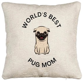 Perna Decorativa Canapea, Model World's Best Pug Mom, 40x40 cm, Cu fermoar