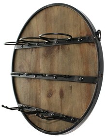 Suport de Perete pentru Sticle și Pahare – 3 Sticle &amp; 3 Pahare | Lemn &amp; Metal | Ø50 cm