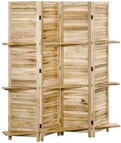 HOMCOM Paravan interior cu 4 panouri și 3 rafturi pliabile uși obloane lemn de paulownia aspect pin autoclav | Aosom Romania