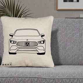 Perna Personalizata Mercedes-Benz Fata Linie, 40x40 cm, Bej Canapea, Husa Detasabila, Perna Inclusa, BEKZ®