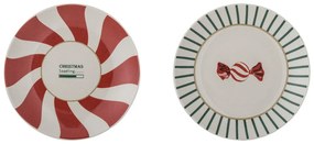 Farfurii roșii-crem 2 buc. pentru desert, din gresie ø 12,5 cm, cu model de Crăciun Yule – Bloomingville