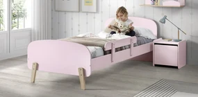 Set Mobilier Kiddy pentru Camera Copii – Pat 90x200 cm, Noptieră &amp; Bară Siguranță – Roz Pal – Vipack