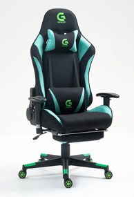 Scaun gaming cu masaj în perna lombară, sezut benzi elastice sustinere, suport picioare, funcție sezlong, SIG 5035, material textil, Negru/Verde