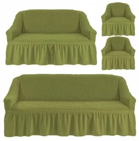 Huse Elastice si Creponate cu Volan, Canapea 3 Persoane, 2 Persoane + 2 Fotolii, Verde