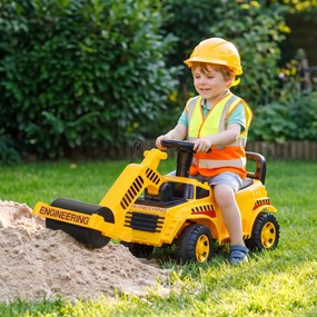 AIYAPLAY Compactor Rutier de Călărit pentru Copii 1-4 Ani, cu Rolă Reglabilă, Claxon și Spațiu sub Scaun, Galben | Aosom Romania