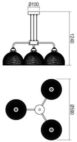 Redo 01-1573 - Lustru suspendat pe cablu TAMIS, 3xE27/42W/230V, Ø 59 cm, negru