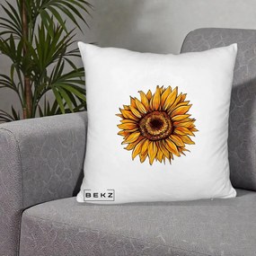 Perna Decorativa Floarea Soarelui Vibranta, 40x40 cm, Alb Pufos, Husa Detasabila, Perna Inclusa, BEKZ®