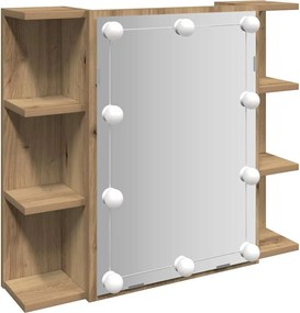 vidaXL Dulap cu oglindă și LED, Artisan Stejar, 70x16,5x60 cm