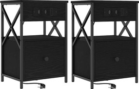 vidaXL Dulap de noapte cu sertar 2 pcs Stejar Negru 40 x 31 x 60 cm