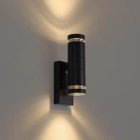 Lampă modernă de perete pentru exterior neagră cu 2 lumini IP44 cu senzor crepuscular - Dubbla