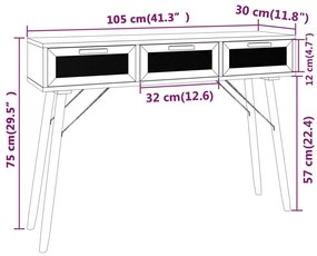 Masa consola alb 105x30x75 cm lemn masiv pin si ratan natural 1, Alb