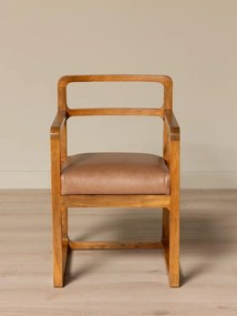 Scaun de dining din lemn de mango natur cu șezut din piele naturală și finisaj rotunjit, 84×43×56 cm, „Kalua"