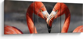Tablou cu doi flamengo îndrăgostiți (cu ceas) (90x30 cm)