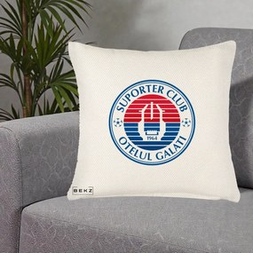 Perna Personalizata Otelul Galati Suporter Club 1964, 40x40 cm, Crem Reliefat, Husa Detasabila, Perna Inclusa, BEKZ®