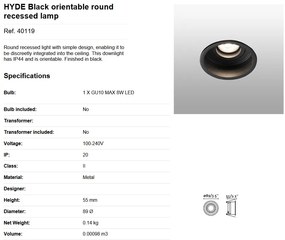Rama Spot incastrabil tavan fals IP44 HYDE Black orientable round 40119