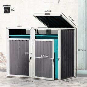 Outsunny Acoperitor pentru Tomberoane de Exterior cu 2 Compartimente, Capac Rabatabil 180°, din Oțel Galvanizat, pentru Grădină sau Patio, 146x81x122 cm, Gri Închis | Aosom Romania