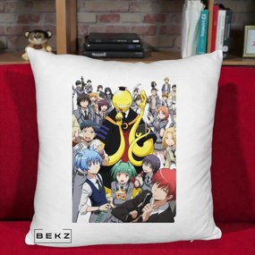 Perna Personalizata Assassination Classroom Grup Complet Anime, 40x40 cm, Alb Pufos, Husa Detasabila, Perna Inclusa, BEKZ®