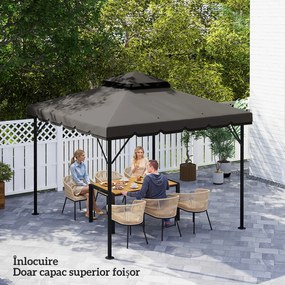 Outsunny Acoperiș de Rezervă pentru Pavilion 3x3 m de Grădină, Husă pentru Pavilion cu Două Nivele Rezistentă la Apă din Țesătură 180g/㎡ Anti-UV 30+ cu 8 Orificii de Drenaj, Gri | Aosom Romania