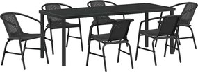 vidaXL Set de masă pentru grădină 7 pcs Negru