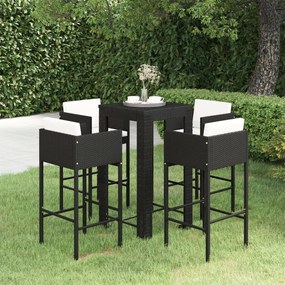 3094781 vidaXL Set mobilier bar de grădină cu perne, 5 piese, negru, poliratan