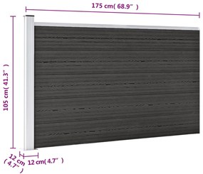 Gard de gradina, gri, 175x105 cm, WPC 1, Gri, 1 sectiune cu 1 stalp