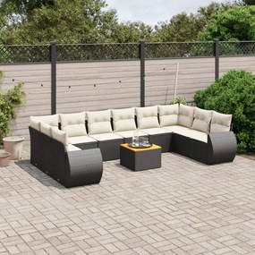 3257505 vidaXL Set canapele de grădină cu perne, 11 piese, negru, poliratan