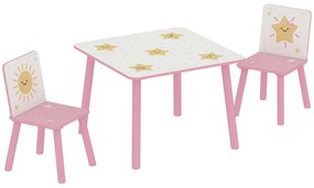 AIYAPLAY Set de 3 piese cu masă și scaune pentru copii, Masă cu 2 scaune pentru dormitor, grădiniță, sală de jocuri, Roz | Aosom Romania