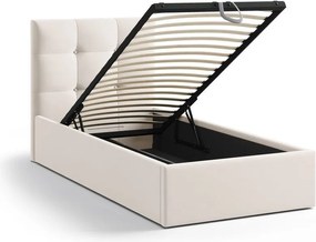 Pat crem tapițat cu spațiu de depozitare cu somieră 90x200 cm Phaedra – Micadoni
