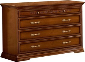Comodă lemn masiv nuc Bologna /Crem, 131 × 52 × 91 cm - Nuc