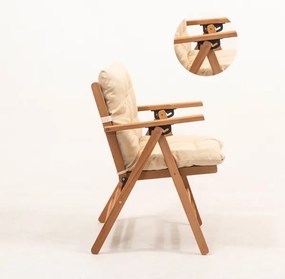Scaun pliabil de grădină cu pernă, bej/carpen