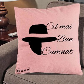 Cadou pentru Cumnat - Perna Personalizata Cel mai Bun Cumnat cu Silueta Palarie, 40x40 cm, Roz, Husa Detasabila, Perna Inclusa, BEKZ®