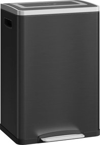 HOMCOM Coș de Gunoi cu 2 Secțiuni de 20L cu Pedală și Capac cu Închidere Moale, din Oțel Inoxidabil și PP, 40x34.8x59 cm, Negru | Aosom Romania