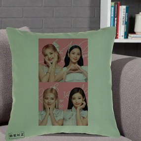 Perna Personalizata K-pop BLACKPINK Colaj Roz, 40x40 cm, Verde, Husa Detasabila, Perna Inclusa, BEKZ®