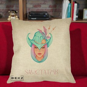 Perna Personalizata Zodiac Sagetator Cowgirl, 40x40 cm, Crem, Husa Detasabila, Perna Inclusa, BEKZ®