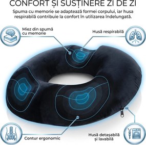 Perna ortopedica sezut antihemoroizi tip colac, memory foam, Negru