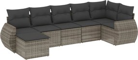 vidaXL Set canapele de grădină, 7 piese, cu perne, gri, poliratan