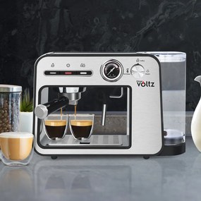 La mâna a doua: Espressor Oliver Voltz OV51171H, 1450W, 15 bar, 1L, Cafea macinata, Spumare lapte, Incalzire cesti, Inox