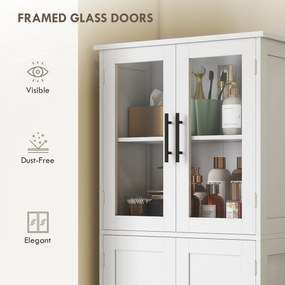 HOMCOM Dulap Baie 170 cm, Depozitare Independentă cu Uși din Sticlă și Rafturi Reglabile, Alb | Aosom Romania