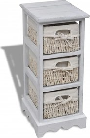 vidaXL Dulap de depozitare din lemn, 3 coșuri împletite, alb