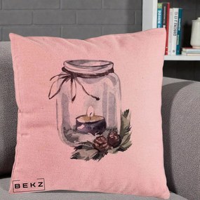 Perna Decorativa Felinar cu Lumanare si Conuri, 40x40 cm, Roz, Husa Detasabila, Perna Inclusa, BEKZ®