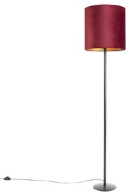 Lampă de podea neagră cu nuanță de velur roșu cu aur 40 cm - Simplo