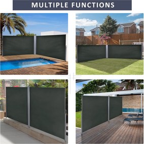 Outsunny Perdea Laterală Retractabilă cu Mâner, Paravan din Metal și Poliester 180 g/m², Anti-UV, pentru Intimitate Exterior, pentru Balcon Grădină, 600x180 cm, Gri | Aosom Romania