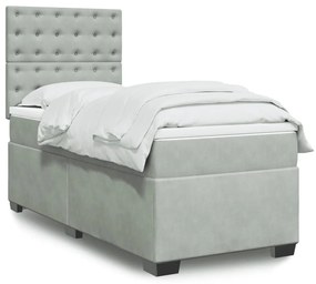 vidaXL Pat continental cu saltea, gri deschis, 80x200 cm, catifea