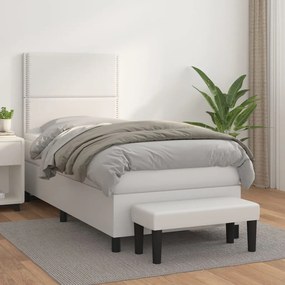 3137576 vidaXL Pat box spring cu saltea, alb, 90x190 cm, piele ecologică