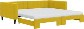 vidaXL Pat de zi cu extensie și saltea, galben, 100x200 cm, catifea