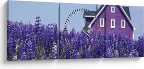 Tablou cu câmp de lavanda (cu ceas) (90x30 cm)
